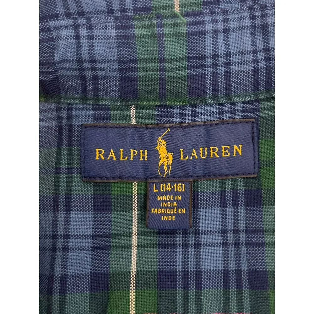 Ralph Lauren Boys Plaid Button Down Shirt Classic Preppy Cotton‎ Casual L 14-16